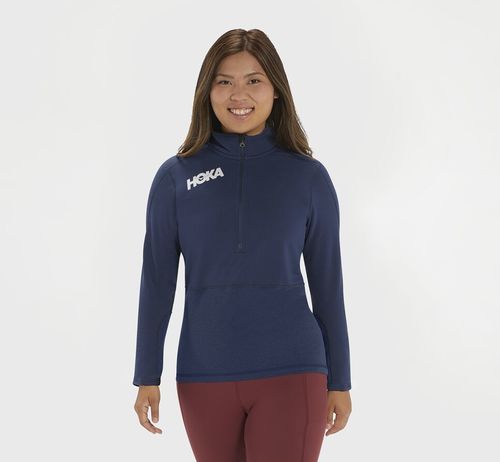 Hoka One One 1/2 Zip Mellanlager Löpartopp Dam Moonlit Ocean | 56DMKOHUA