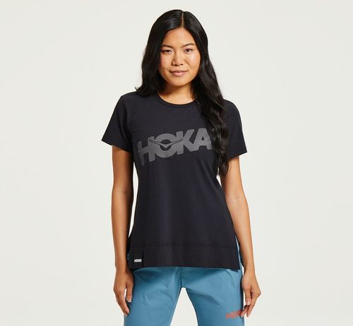 Hoka One One Brand Tee Löpar T Shirt Dam Svarta | 35PSQFALM