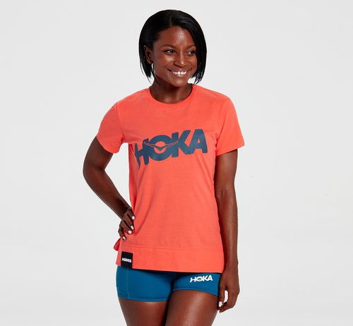 Hoka One One Brand Tee Löpar T Shirt Dam Korall | 58DGXIVQJ