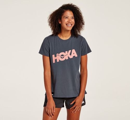 Hoka One One Brand Tee Löpar T Shirt Dam Blå | 94WZESULM