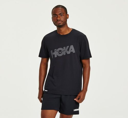 Hoka One One Brand Tee Löpar T Shirt Herr Svarta | 58ZDJUEKR