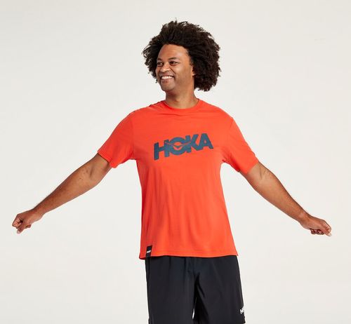 Hoka One One Brand Tee Löpar T Shirt Herr Fiesta | 85CBITWUV