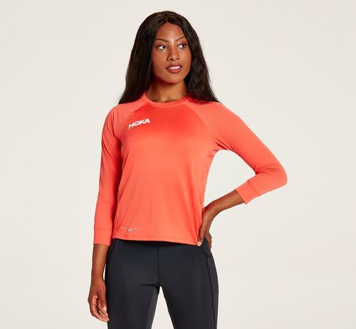 Hoka One One Performance 3/4 Sleeve T-shirt Dam Korall | 87KYAEMFX