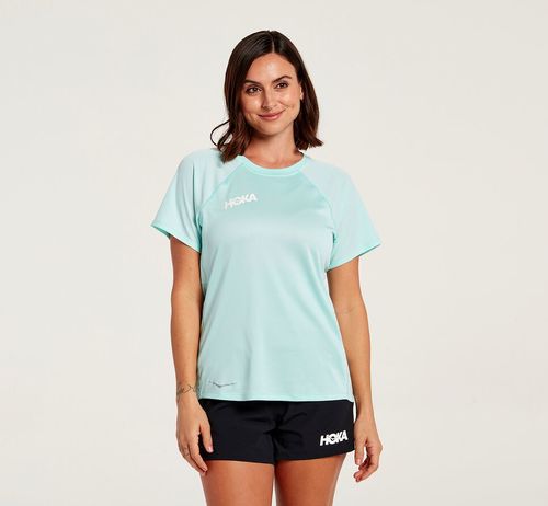 Hoka One One Performance Korta Sleeve T-shirt Dam Blå | 31YJRBTLH