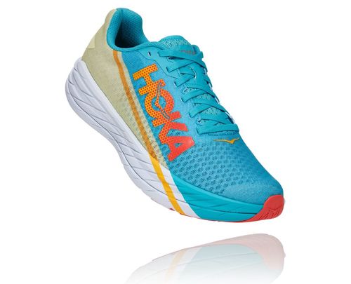 Hoka One One Rocket X Stabila Löparskor Unisex Blå Gröna | 48GWUFXQP