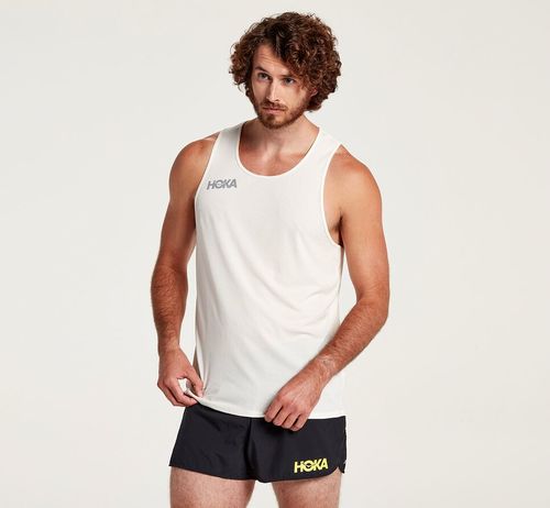 Hoka One One Singlet Löpartopp Herr Vita | 20RKTZHSA