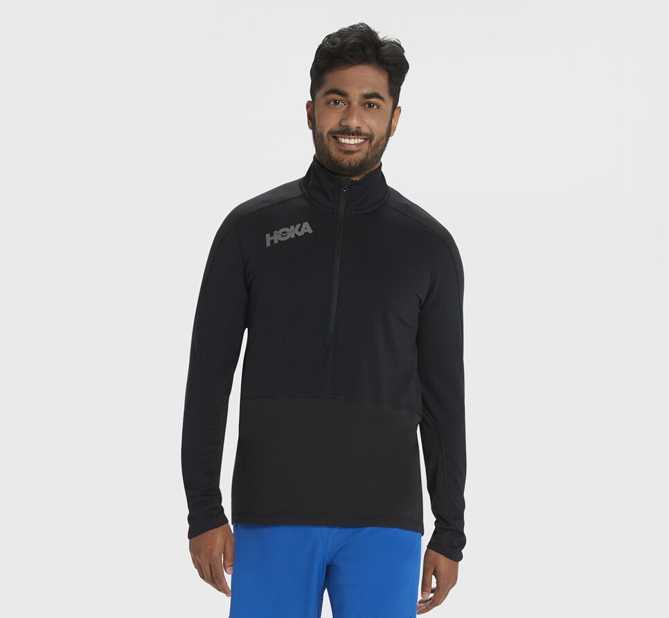 Hoka One One 1/2 Zip Mellanlager Löpartopp Herr Svarta | 08XGRTHML