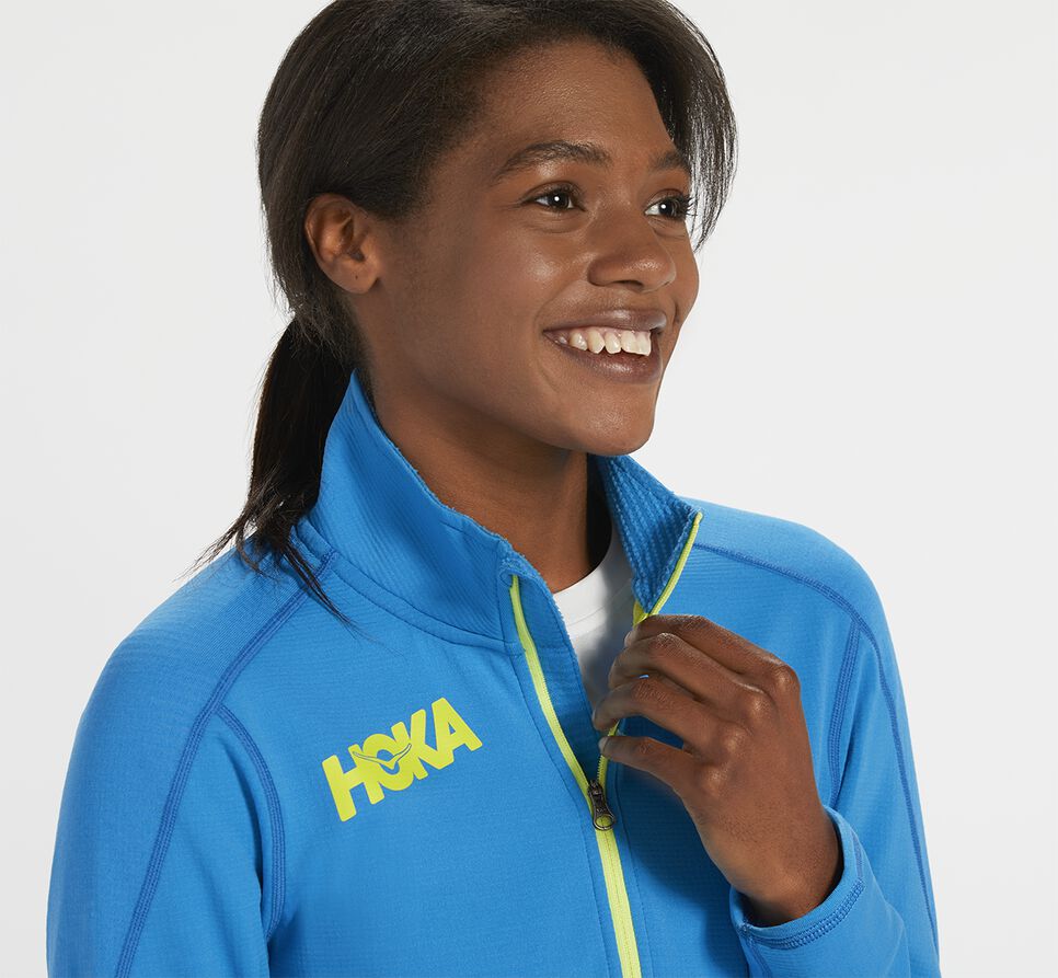 Hoka One One 1/2 Zip Mellanlager Löpartopp Dam Blå | 41NWGOLJQ