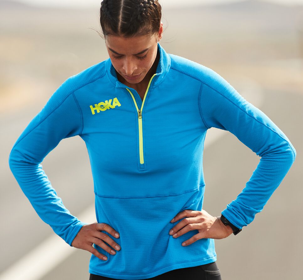 Hoka One One 1/2 Zip Mellanlager Löpartopp Dam Blå | 41NWGOLJQ