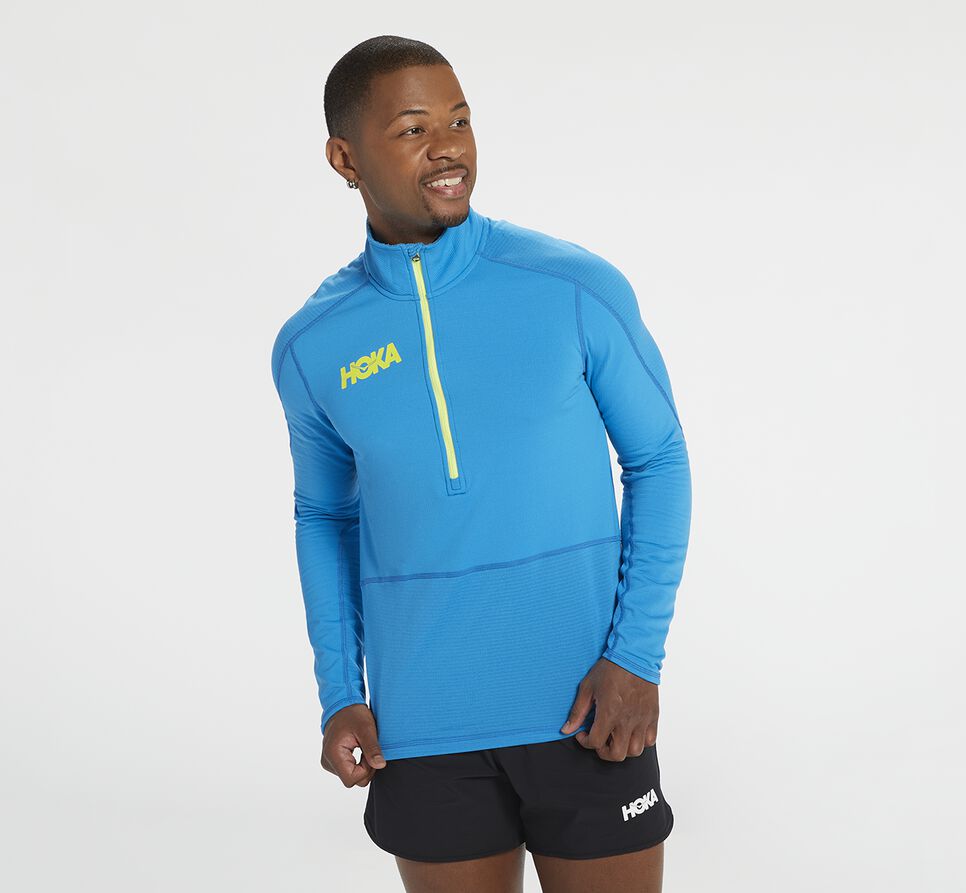 Hoka One One 1/2 Zip Mellanlager Löpartopp Herr Blå | 75HSTNICX