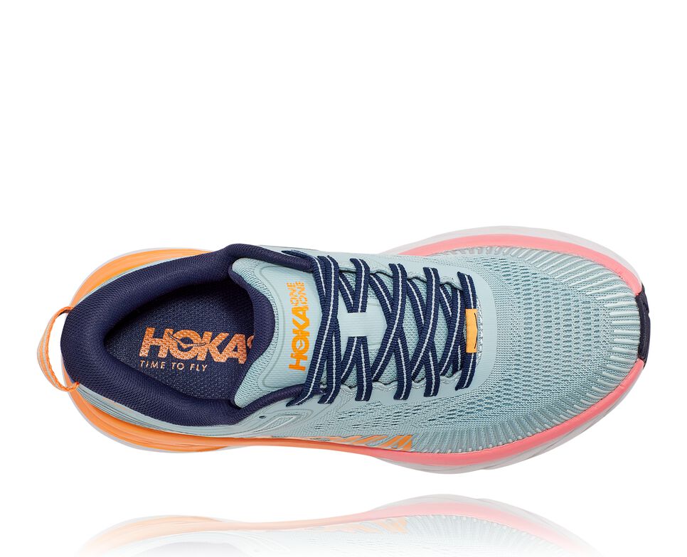 Hoka One One Bondi 7 Stabila Löparskor Dam Blå Svarta | 14KCXRWBY