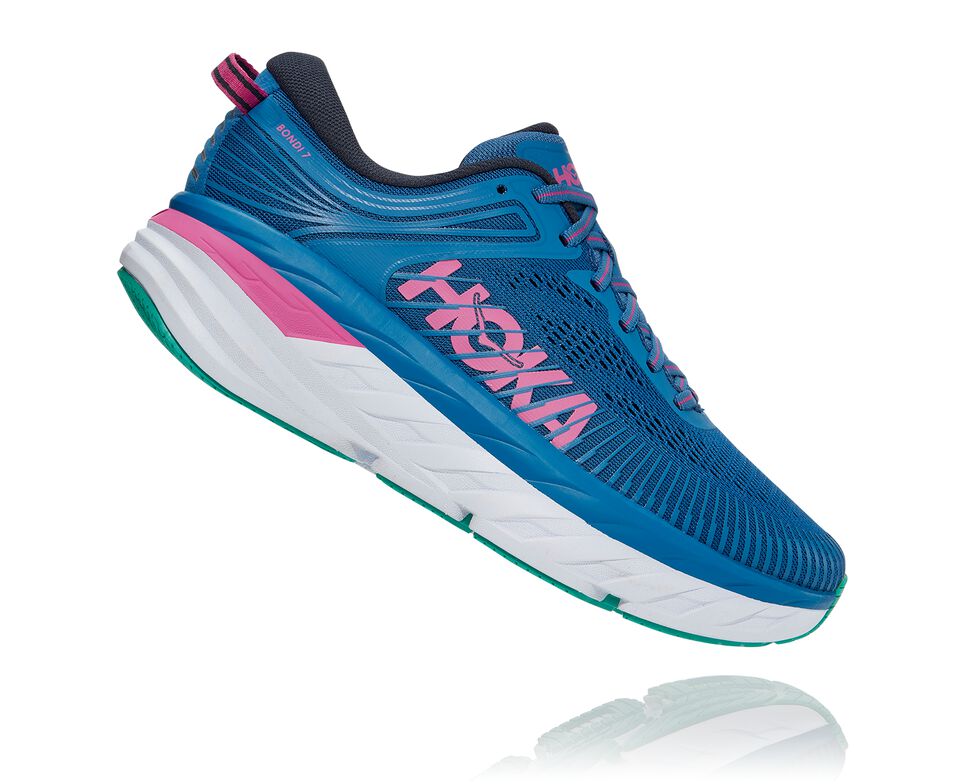 Hoka One One Bondi 7 Stabila Löparskor Dam Blå Rosa | 41JVCYEFX