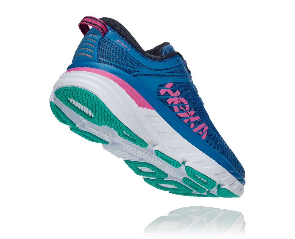 Hoka One One Bondi 7 Stabila Löparskor Dam Blå Rosa | 41JVCYEFX