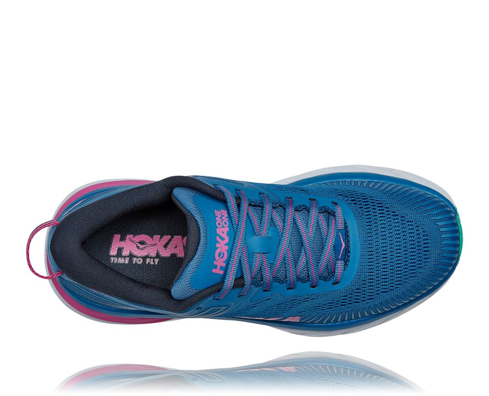 Hoka One One Bondi 7 Stabila Löparskor Dam Blå Rosa | 41JVCYEFX