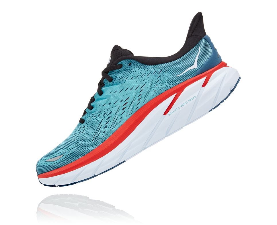 Hoka One One Clifton 8 Stabila Löparskor Herr Real Teal / Aquarelle | 10QRSMCUZ