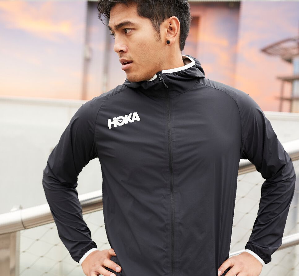 Hoka One One Full-Zip Vind Jacka Herr Svarta | 38ACYMWRI