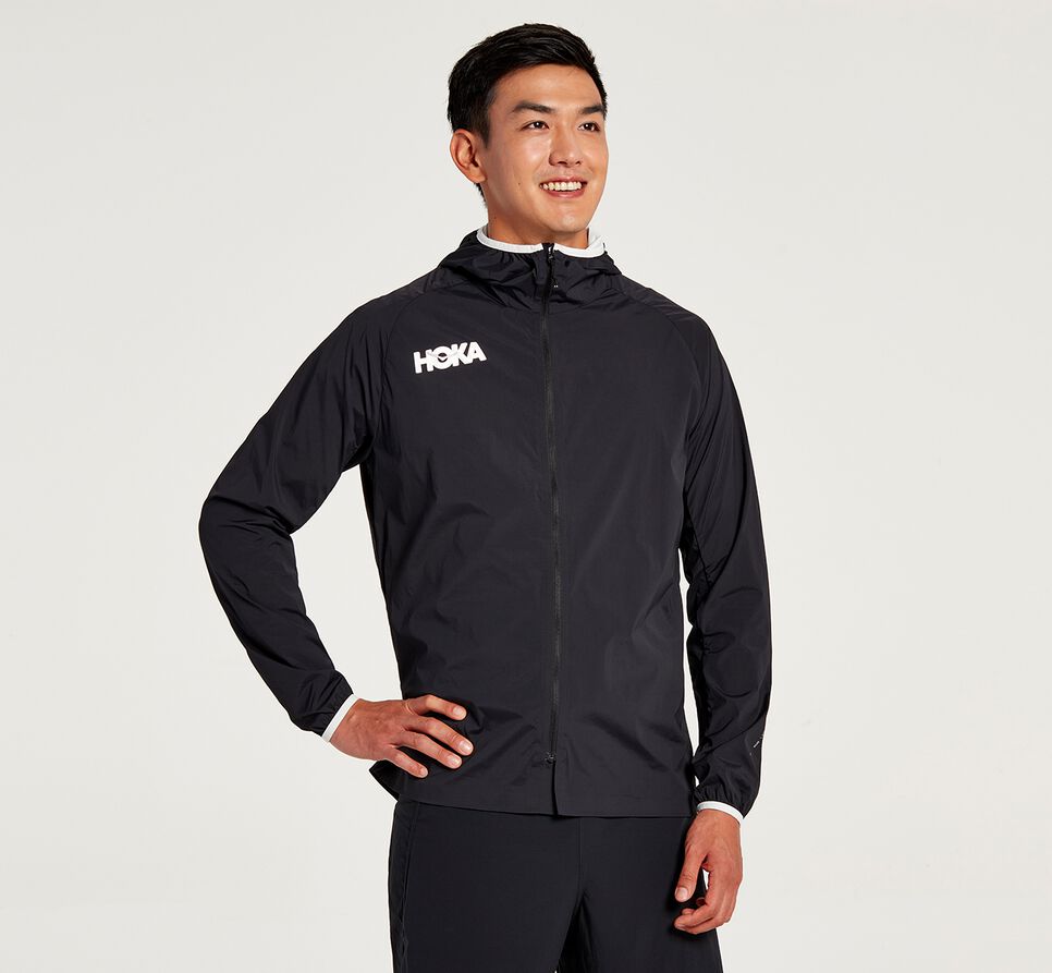 Hoka One One Full-Zip Vind Jacka Herr Svarta | 38ACYMWRI