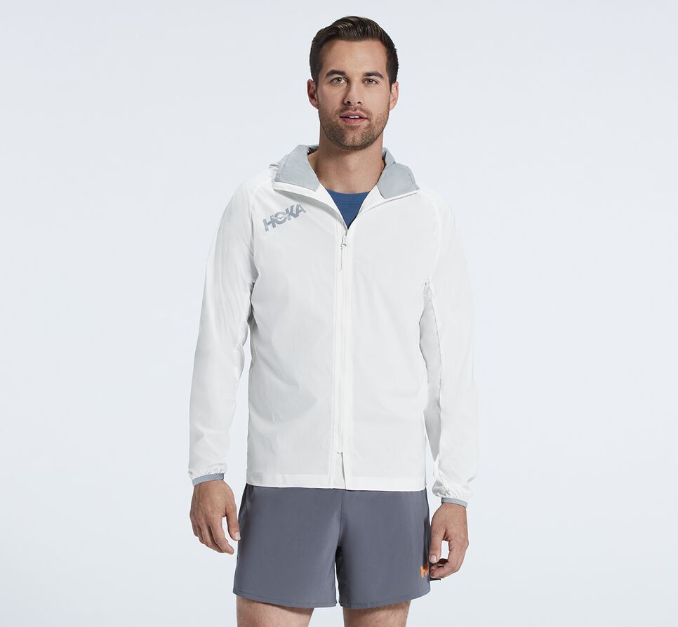 Hoka One One Full-Zip Vind Jacka Herr Vita | 83UGXTYAQ