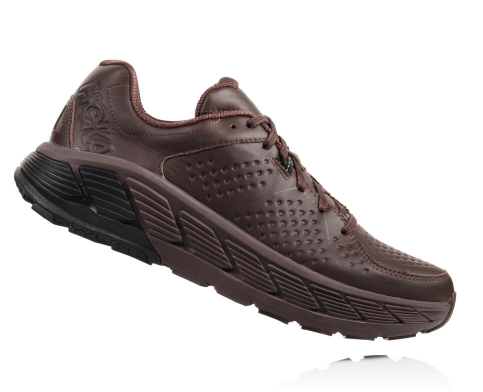 Hoka One One Gaviota Läder Trail löparskor Herr Svarta | 12WGUFIVC