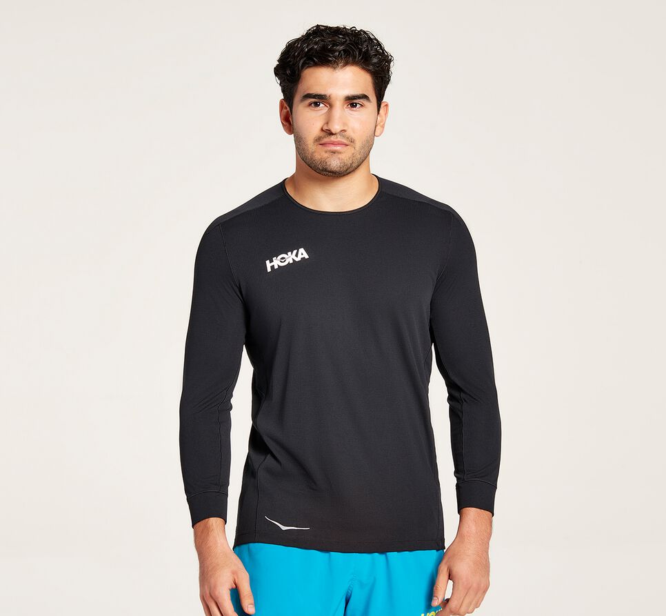 Hoka One One Performance 3/4 Sleeve T-shirt Herr Svarta | 45QTDNOZG