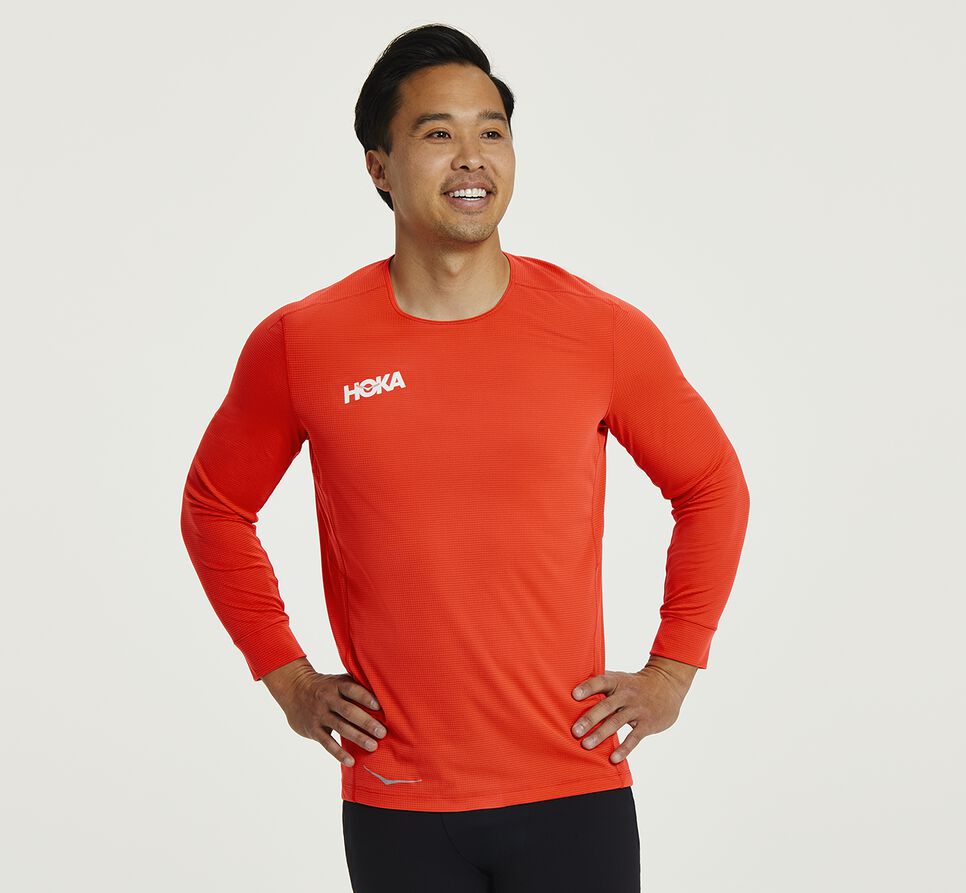 Hoka One One Performance 3/4 Sleeve T-shirt Herr Fiesta | 64TBCFDXQ