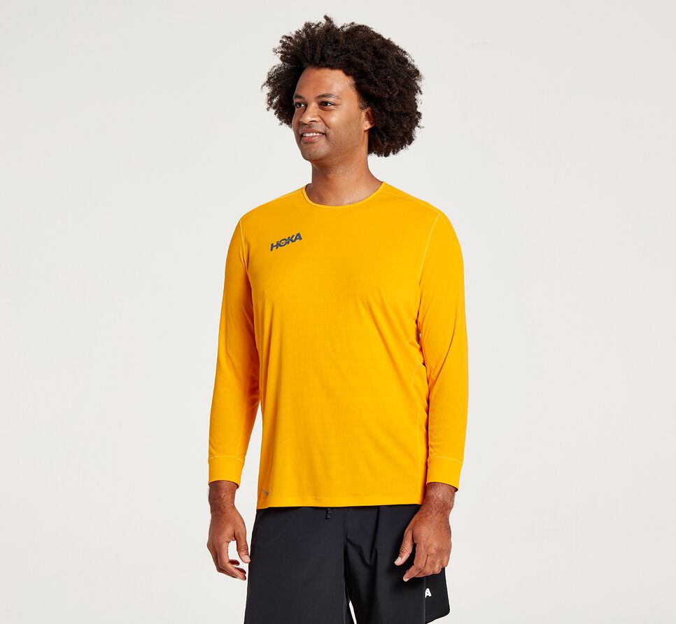 Hoka One One Performance 3/4 Sleeve T-shirt Herr Saffron | 91XPNQMIT