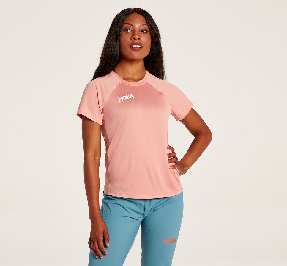 Hoka One One Performance Korta Sleeve T-shirt Dam Rosette | 65GAMBCZS