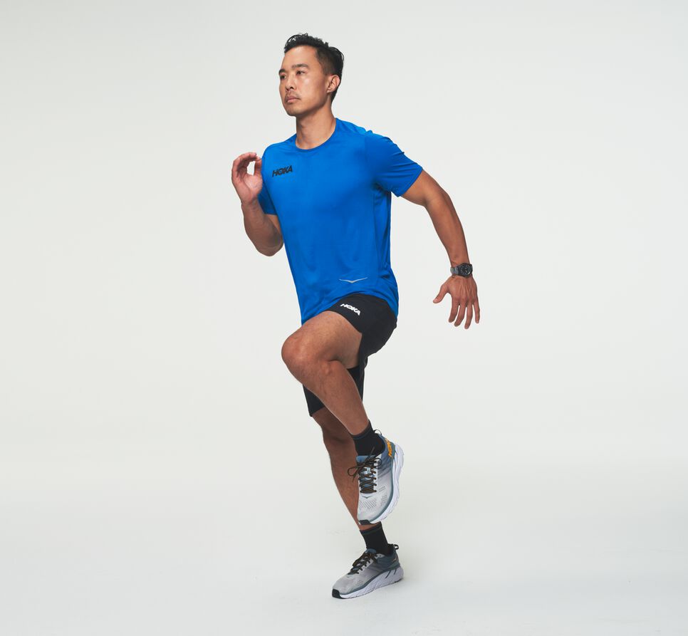 Hoka One One Performance Korta Sleeve T-shirt Herr Blå | 80COVYBKD