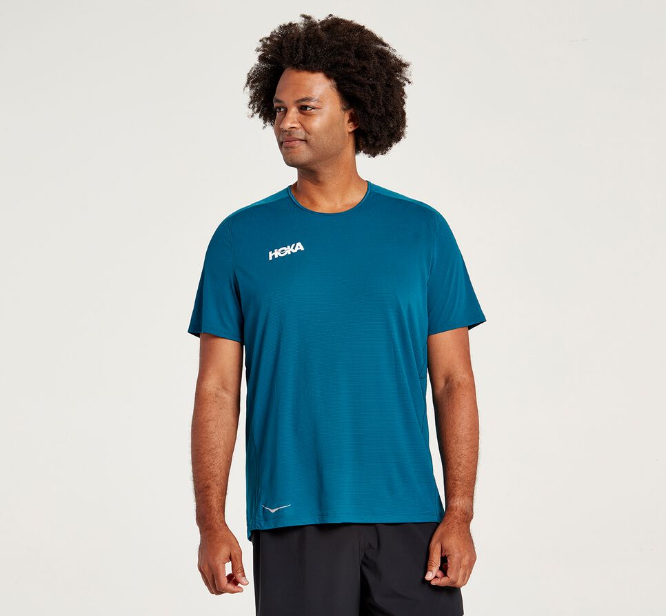 Hoka One One Performance Korta Sleeve T-shirt Herr Blå | 98VLBNUOR