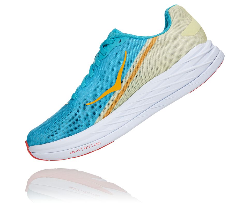 Hoka One One Rocket X Stabila Löparskor Unisex Blå Gröna | 48GWUFXQP