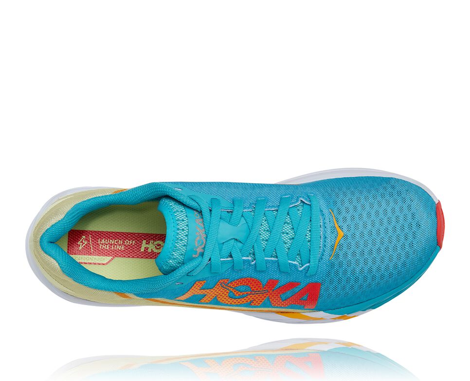 Hoka One One Rocket X Stabila Löparskor Unisex Blå Gröna | 48GWUFXQP