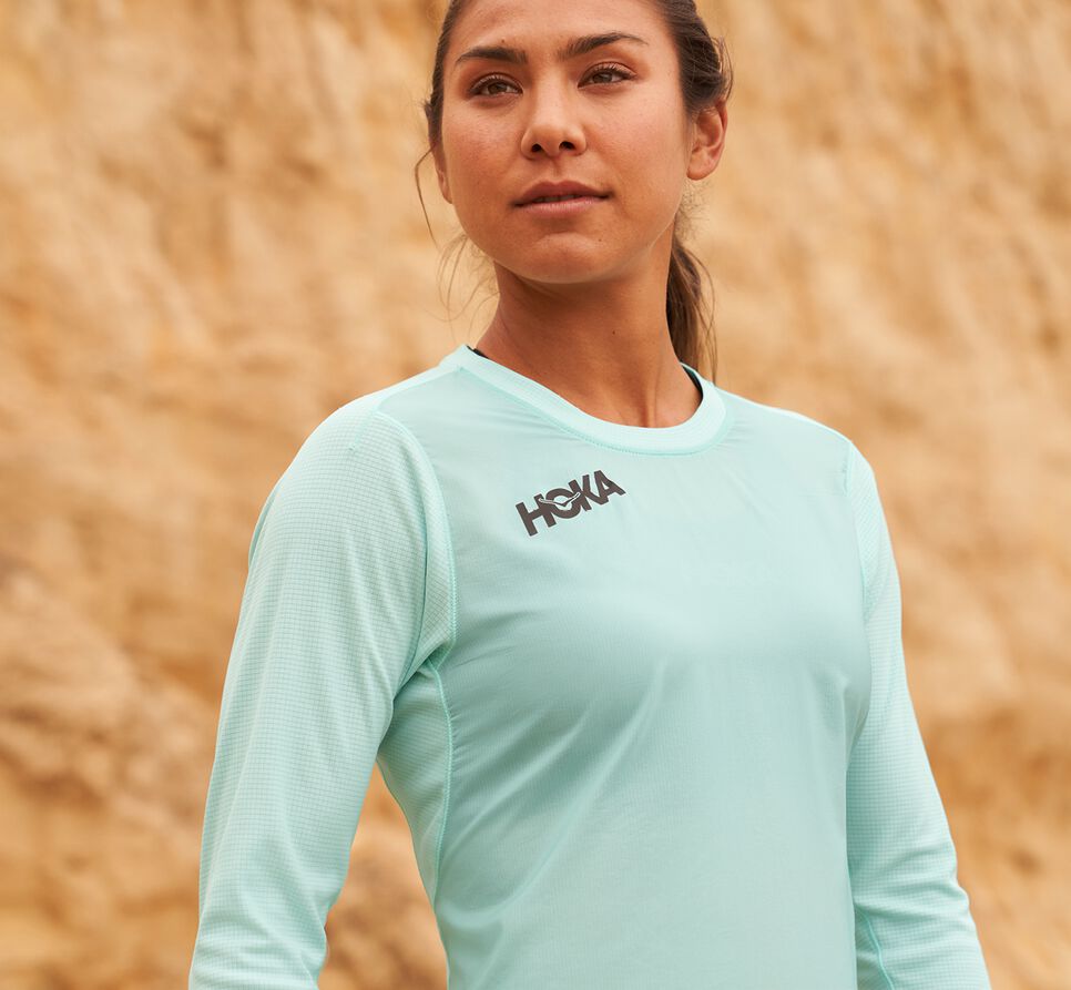 Hoka One One Slim Fit Vindtät T Shirt Dam Blå | 25NFSEOXM