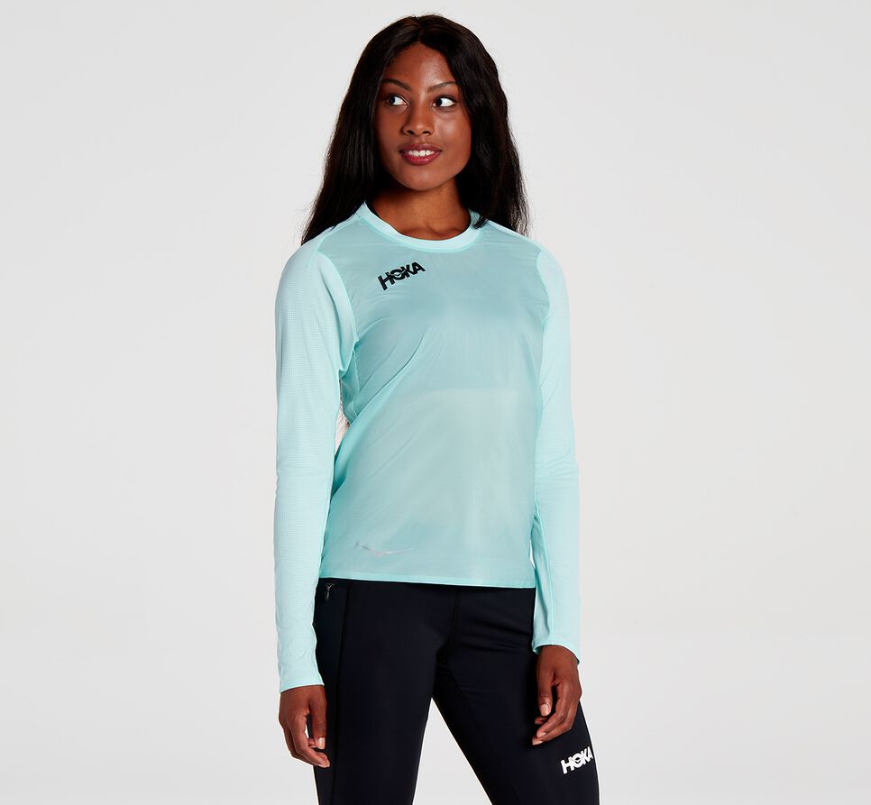 Hoka One One Slim Fit Vindtät T Shirt Dam Blå | 25NFSEOXM