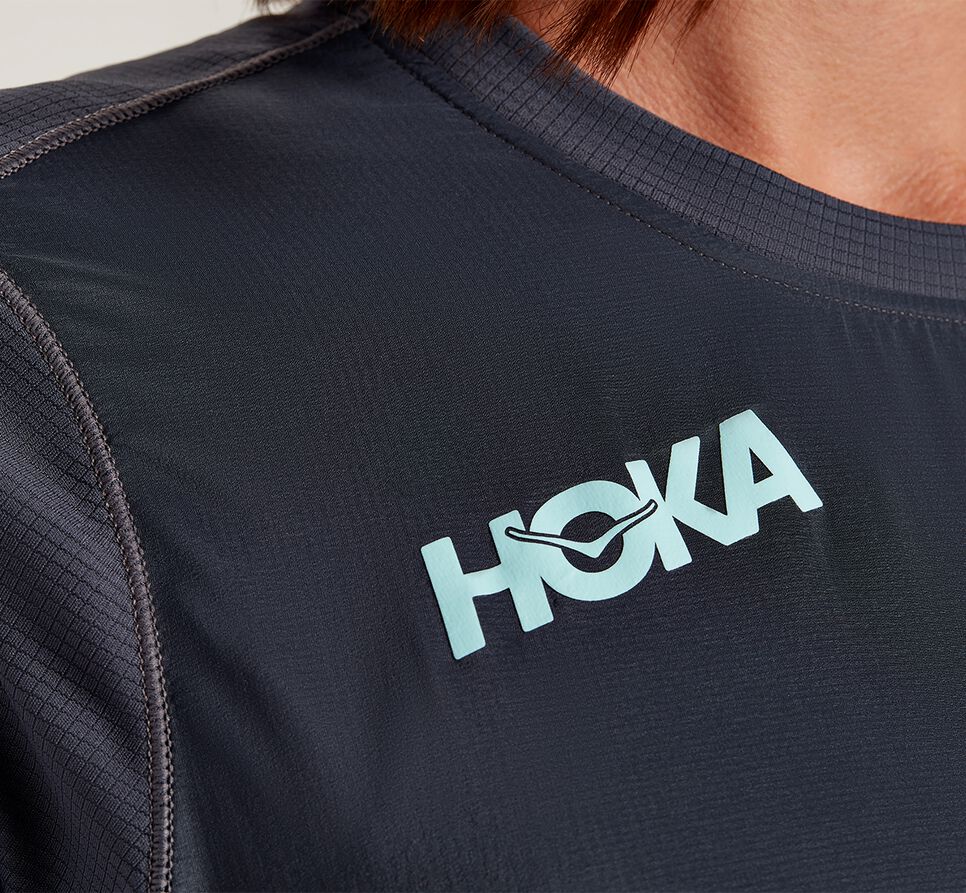 Hoka One One Slim Fit Vindtät T Shirt Dam Blå | 78KZROAWG