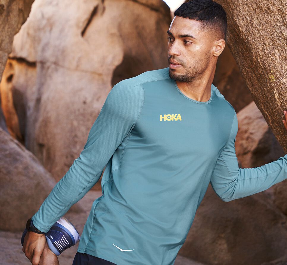 Hoka One One Slim Fit Vindtät T Shirt Herr Blå | 05BEIWFUG