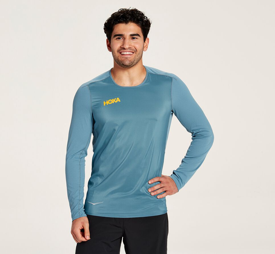 Hoka One One Slim Fit Vindtät T Shirt Herr Blå | 05BEIWFUG