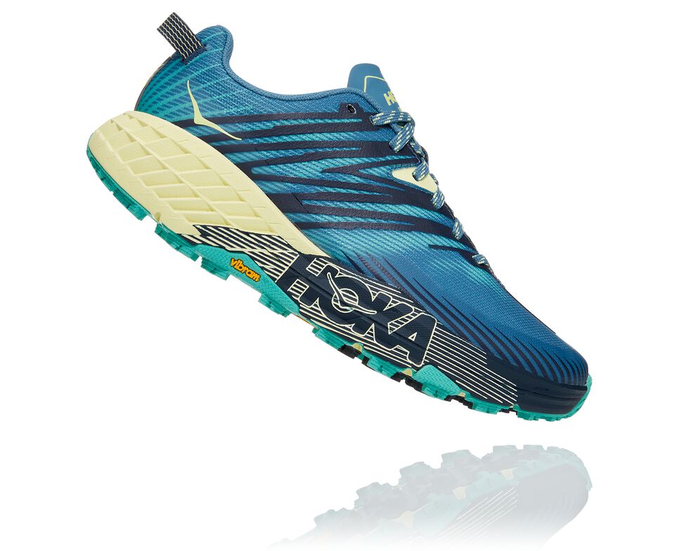 Hoka One One Speedgoat 4 Trail löparskor Dam Blå Gröna | 64OZAHRPJ