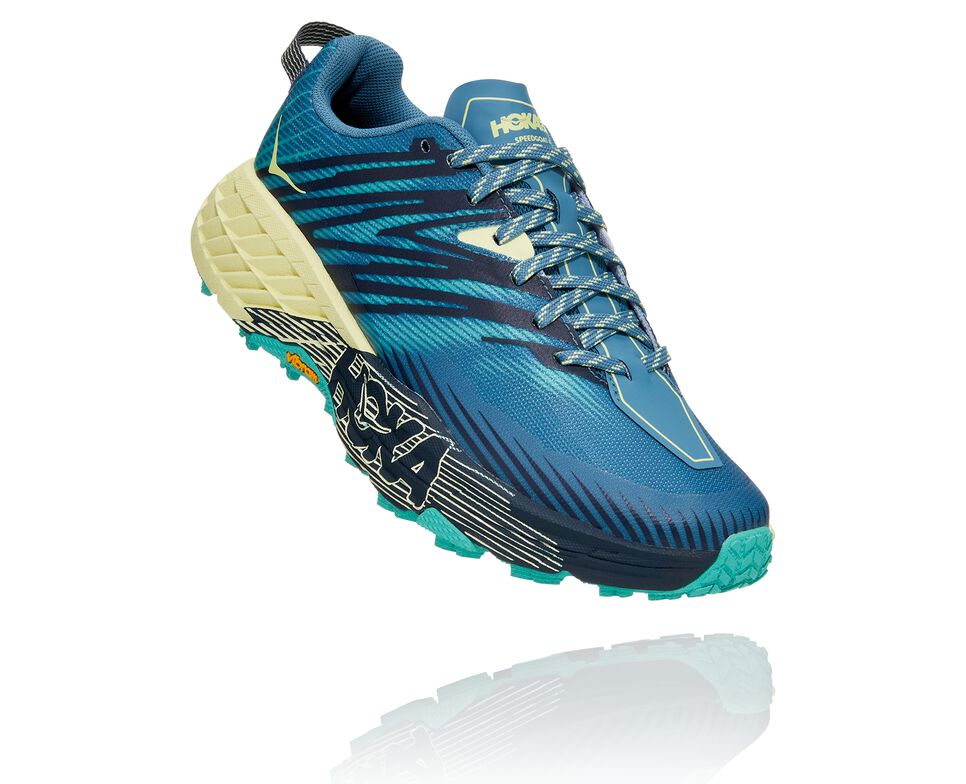 Hoka One One Speedgoat 4 Trail löparskor Dam Blå Gröna | 64OZAHRPJ